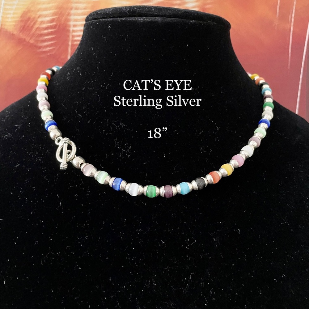 STERLING SILVER MULTI COLOR BEAD NECKLACE GEMS 925